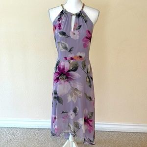 White House Black Market Floral Print Halter High-Low Midi Dress